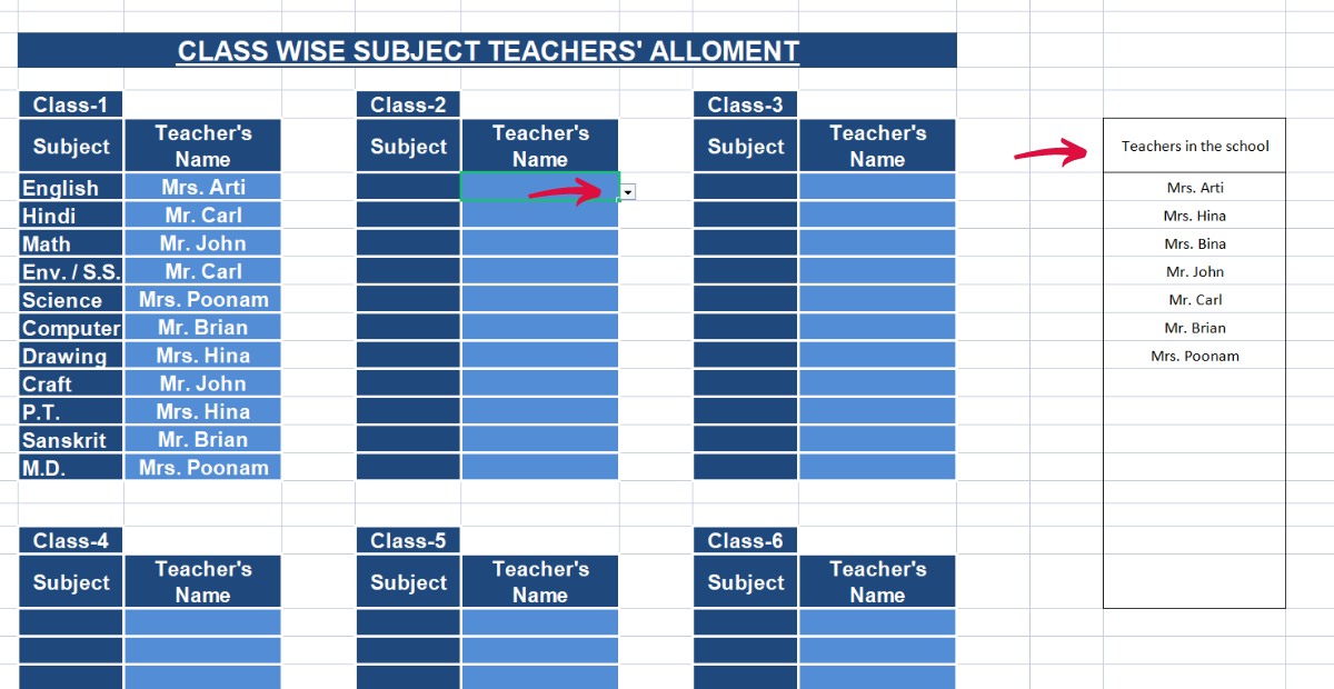 class allotment sheet | class wise teacher allotment