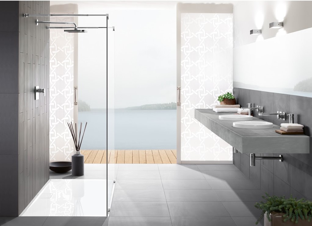 White quartz shower tray in a minimalistic bathroom