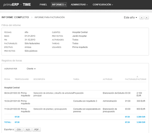 Screenshot del informe completo del tiempo registrado. Screenshot del informe completo del tiempo registrado.