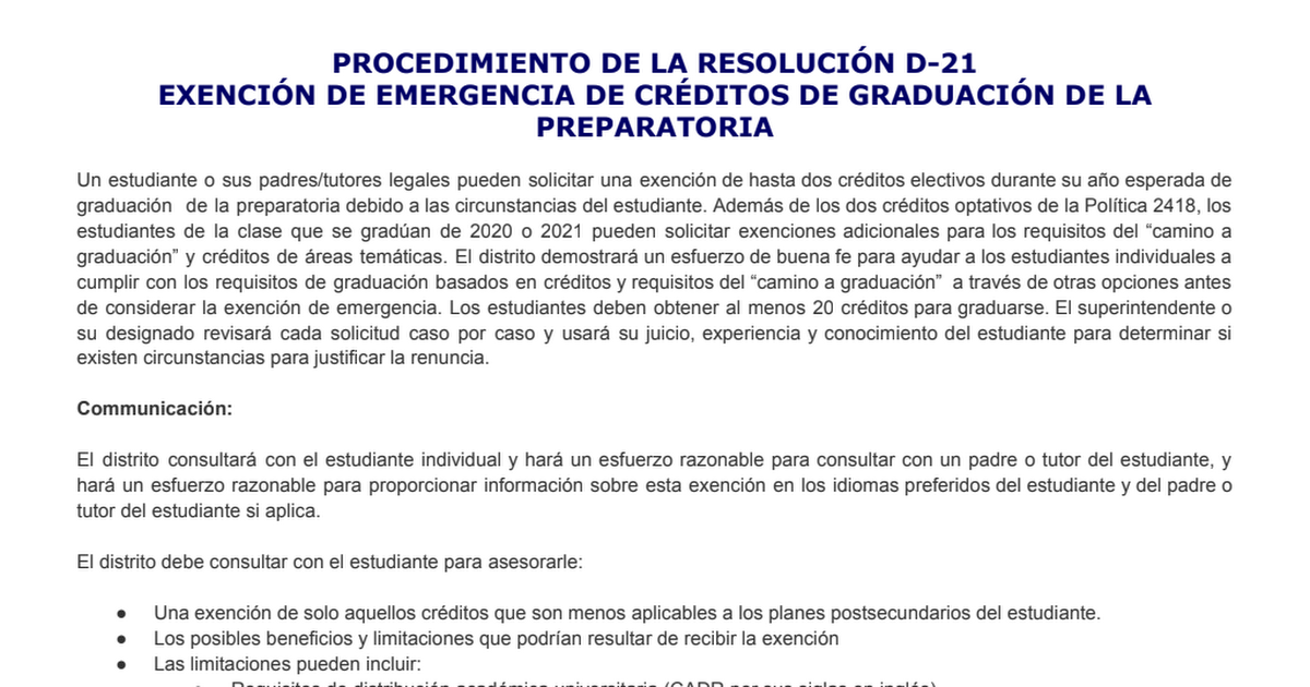 Spanish Resolution D21 Emergency Waiver Of High School Graduation Credits 1 Pdf Google Drive