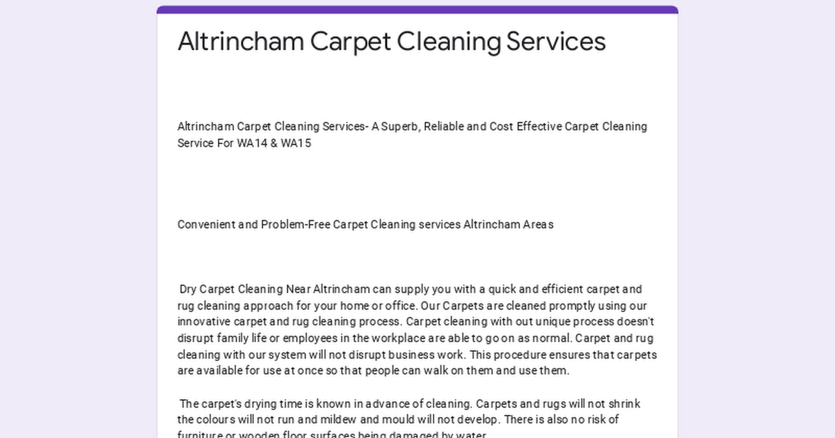 Altrincham Carpet Cleaning Services