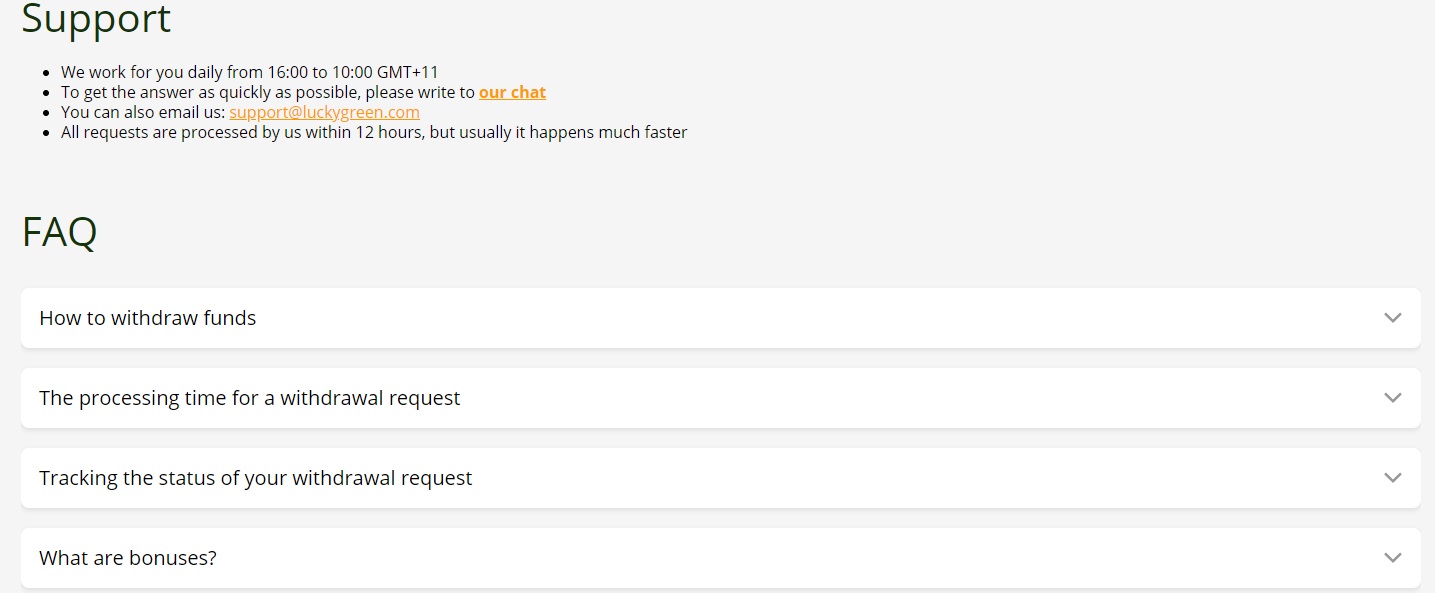 Lucky Green Casino Customer Support