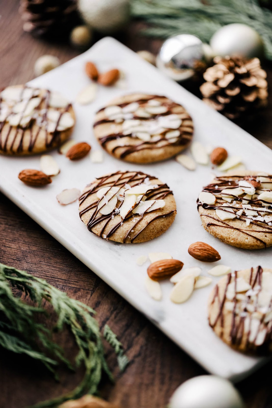 Almond butter cookies on a serving plate. 