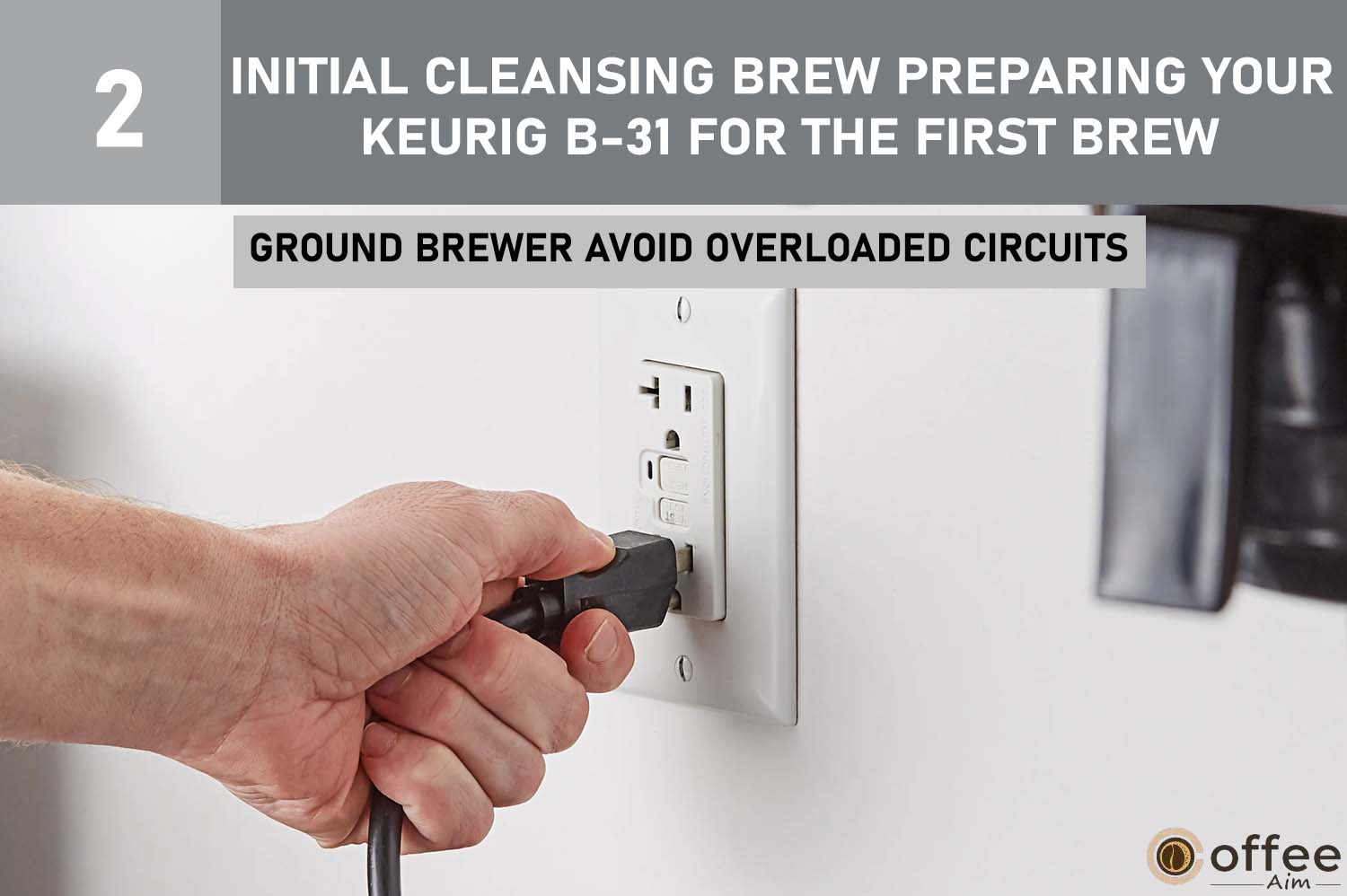 This image illustrates the process of 'ground brewer avoid overload circuits' as part of the initial cleansing brew, a crucial step in preparing your Keurig B-31 for its first brew.