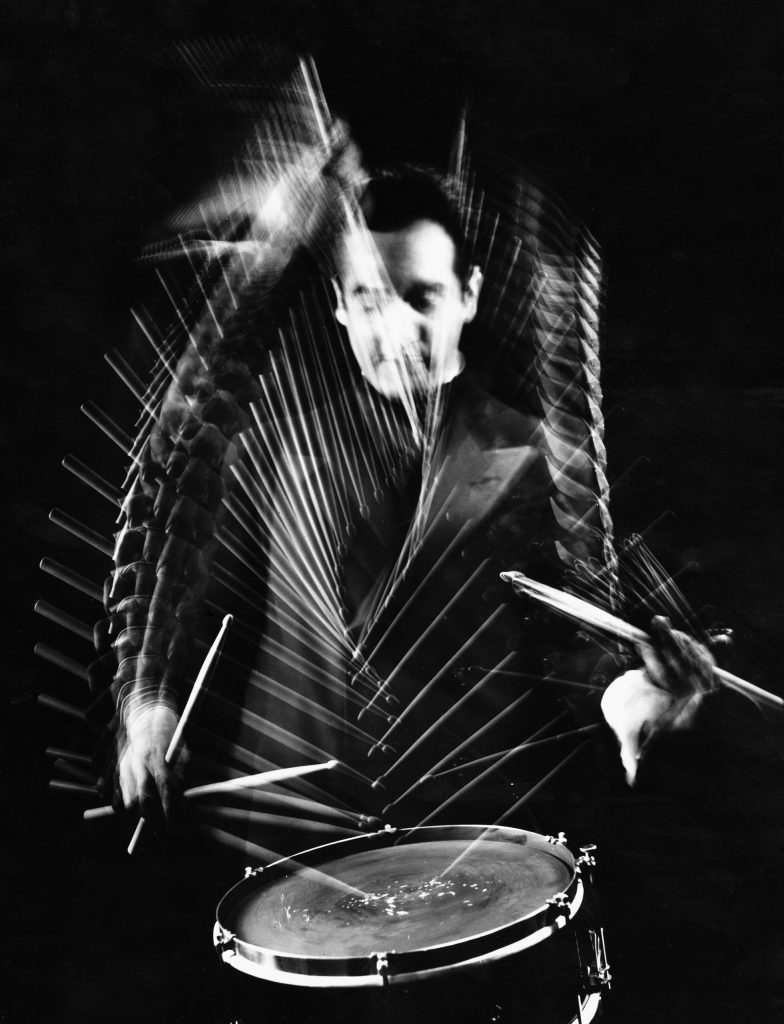 Drummer Gene Krupa at Gjon Mili`s studio, 1941.
