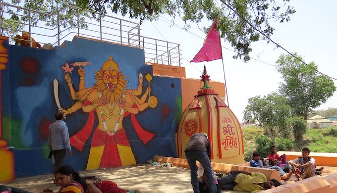 The Narsingh Ghat in Ujjain sports a fresh mural during the pitcher festival.