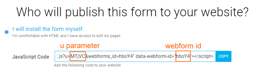 Copying the u parameter and webform ID from the URL generated