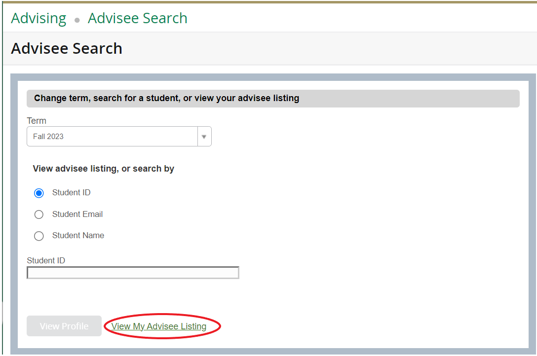 View my advisee listing on Advisee search page