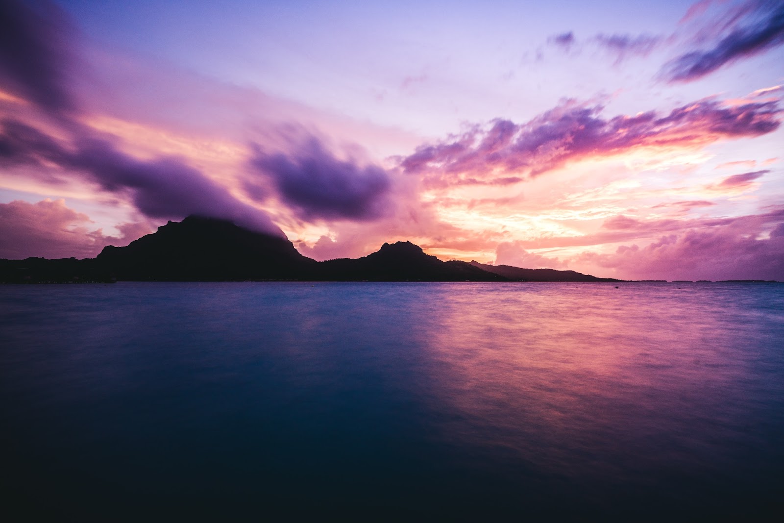 A beautiful painted sunset over Mount Otemanu. 