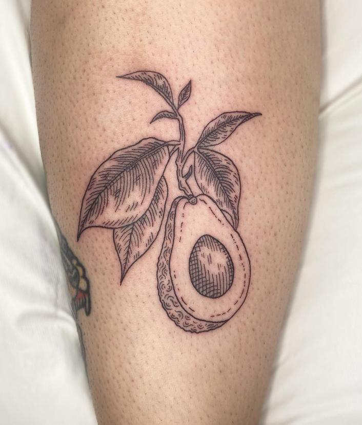 Avocado With Leaf Tattoo Designs