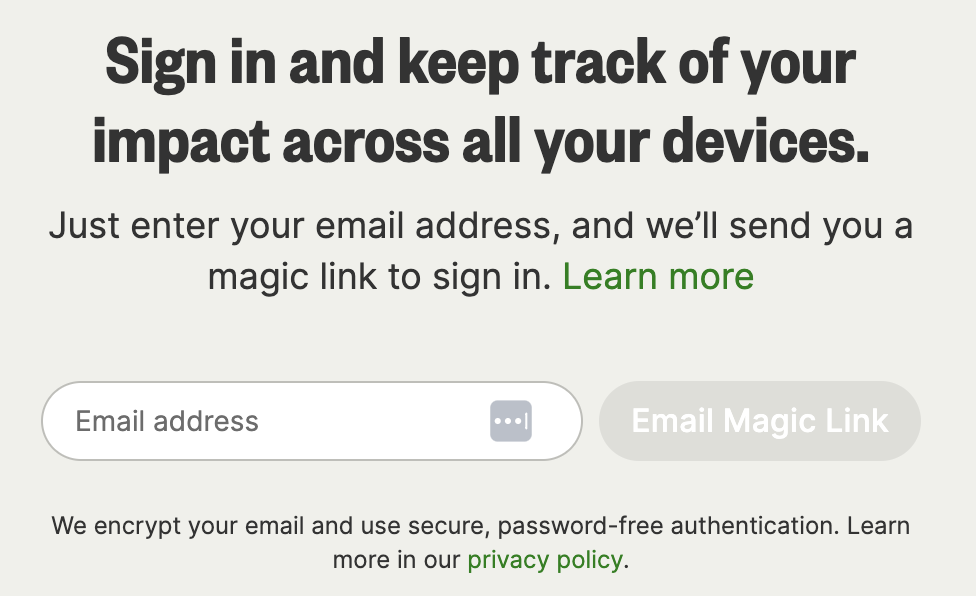 Image showing the email input screen for receiving the magic link