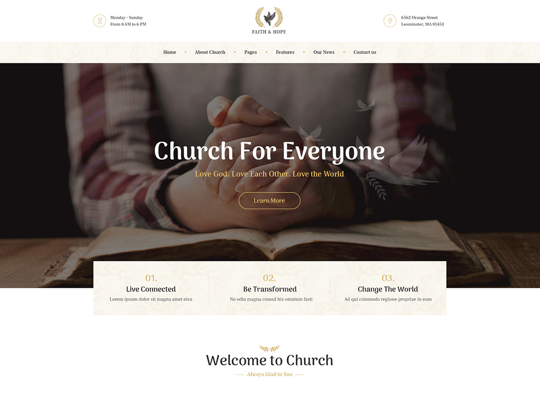 Faith and Hope - Tema WordPress untuk Gereja dan Agama Modern