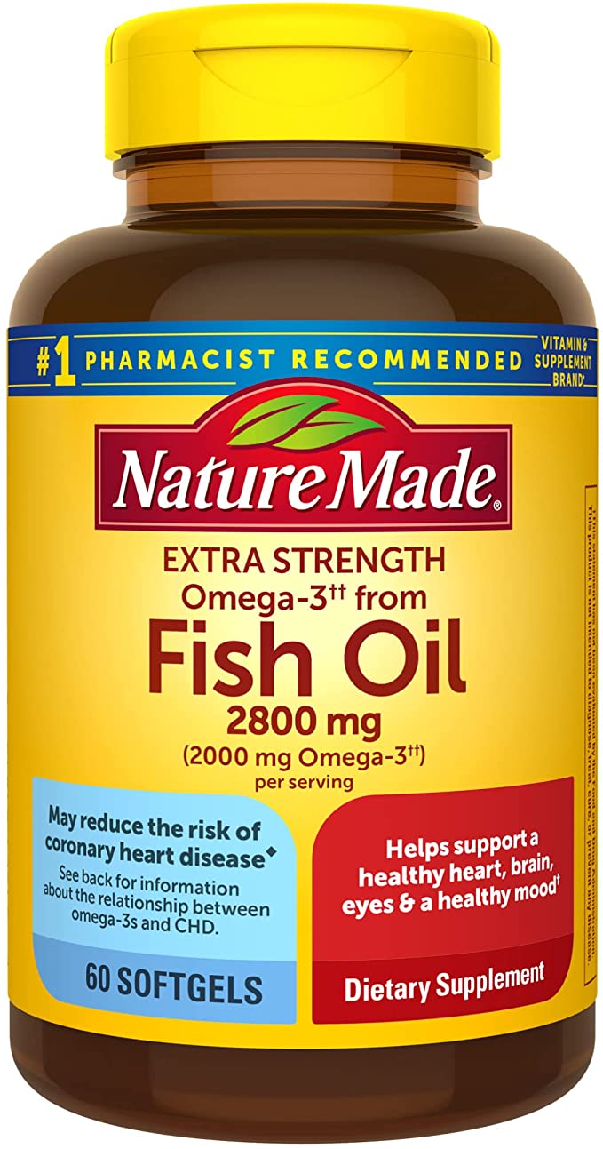 Extra Strength Burp-Less Omega 3 Fish Oil 2800 mg, Helps Support Healthy Heart, Brain, Eyes, Mood