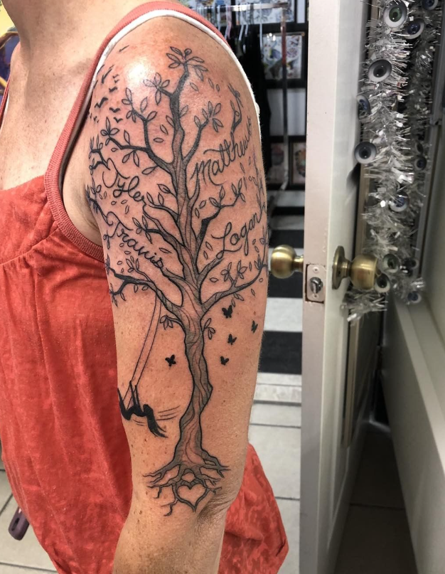 Name Tree Half Sleeve Women Tattoos