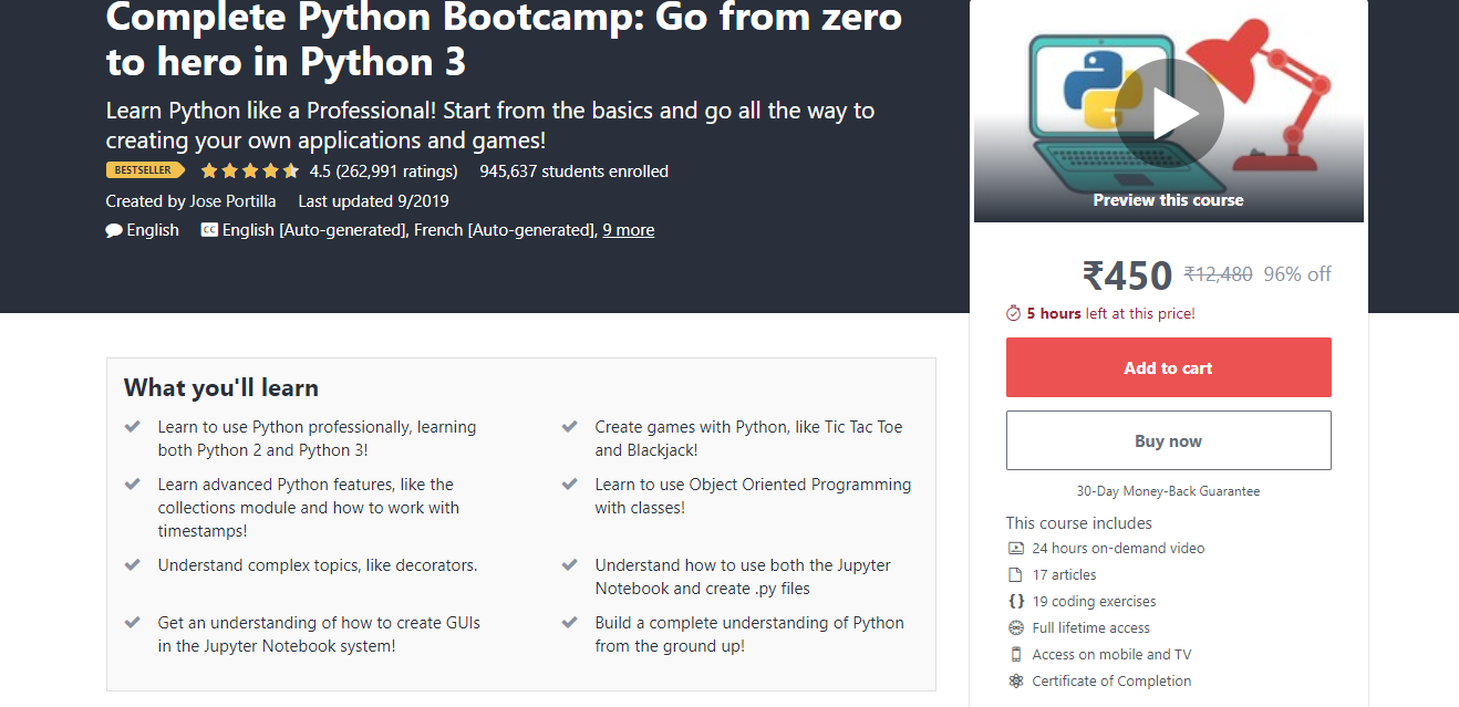 Complete Python Bootcamp: Go from zero to hero in Python 3