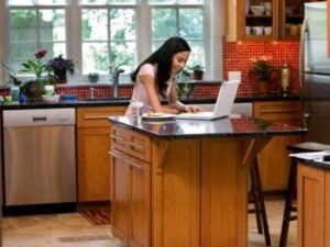computer on kitchen island