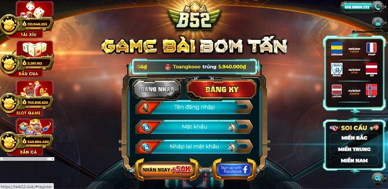 Giao diện đăng ký tài khoản tại cổng game B52 Club