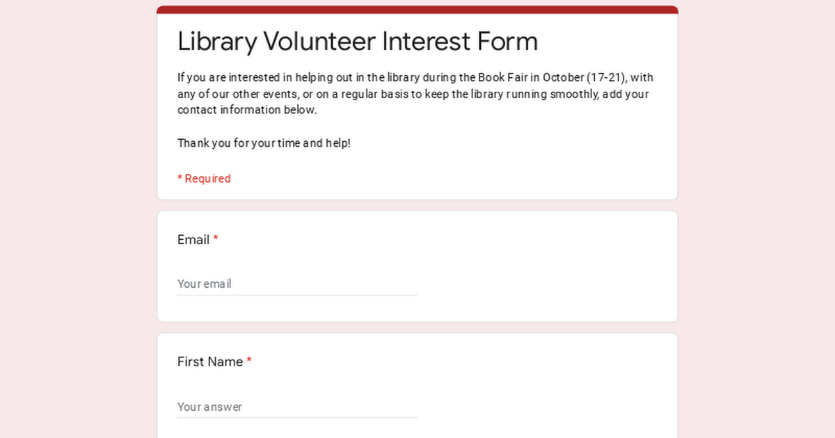 Library Volunteer Interest Form