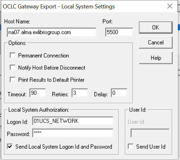 Screenshot of OCLC gateway configuration