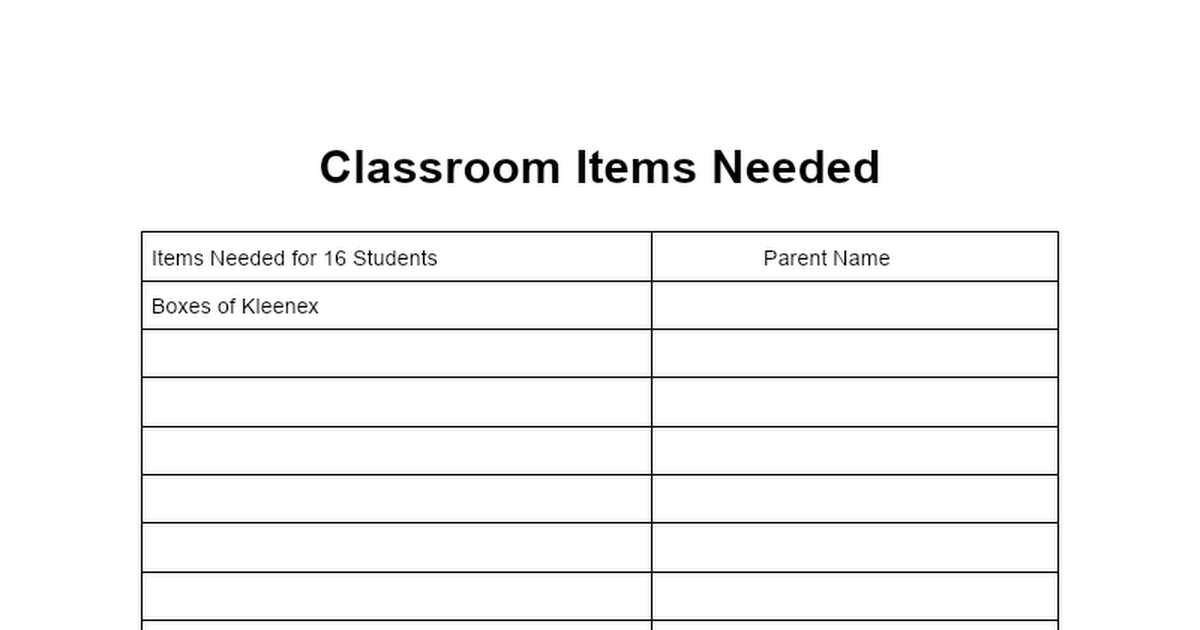 Miss A's Classroom Items Sign Up