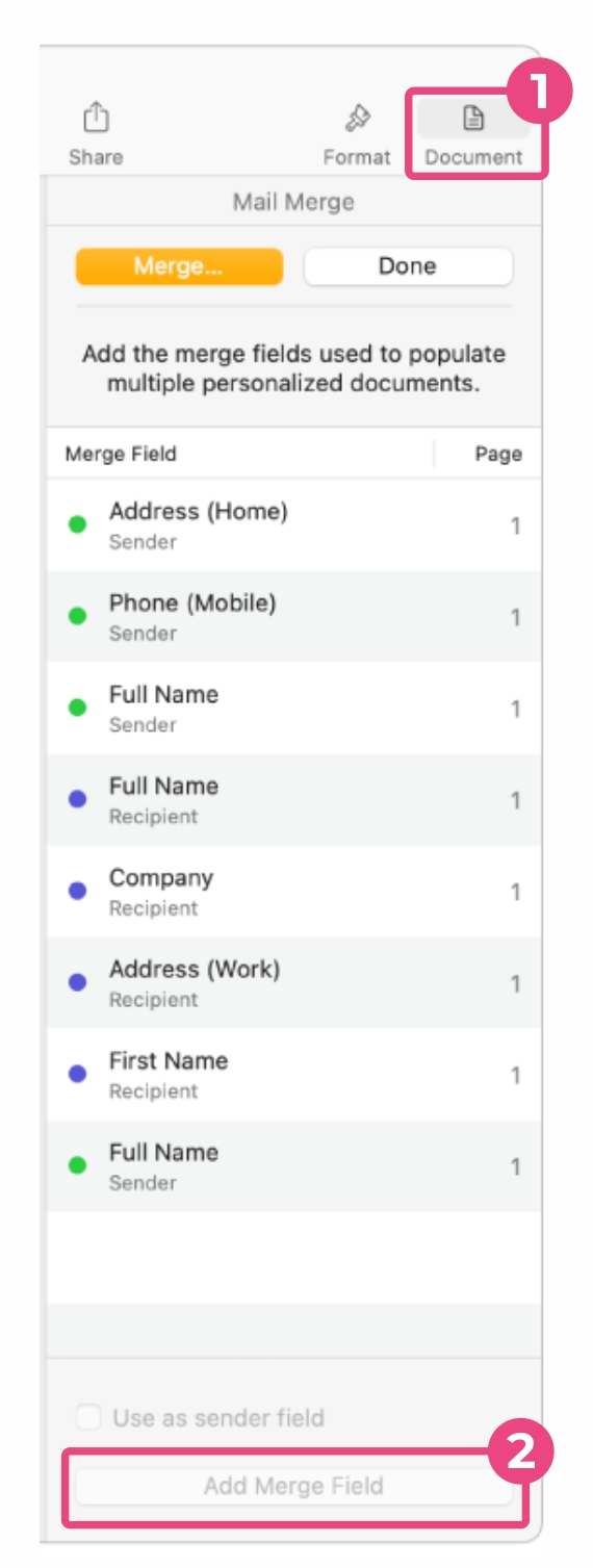 Merge field you want to insert