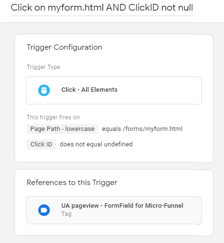 trigger configuration in google tag manager for micro funnel.