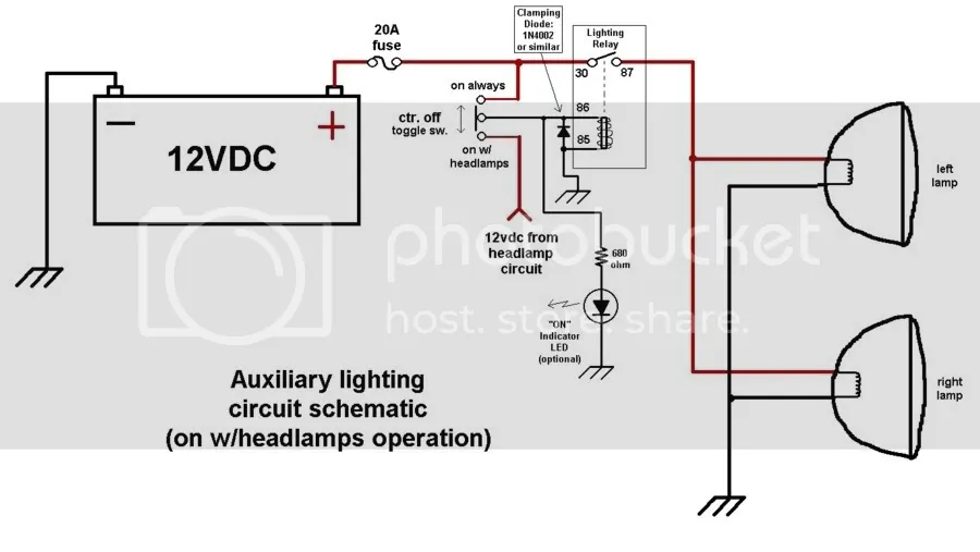  AUXILIARY REVERSE LIGHT RELAY WIRING with SPDT switch (substitute your reverse lights for the headlights part)