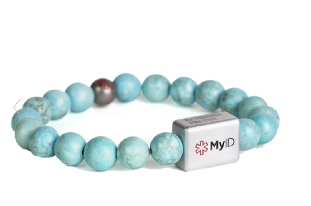 Turquoise Stone MyID QR Code Beaded Medical ID Bracelet