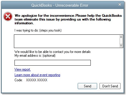 QuickBooks Unrecoverable Error - Screenshot