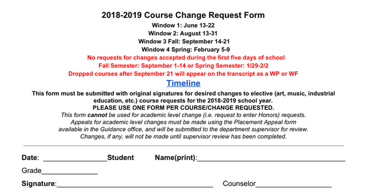 201819 Course Change Request Form Google Docs