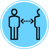 Line icon of two individuals maintaining social distance