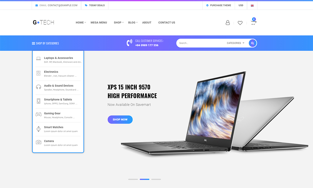 Tema WooCommerce de Gtech Electronics Shop