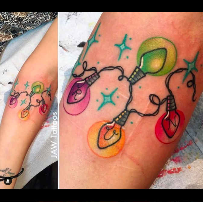 Colorful Vintage Christmas Lights Tattoo