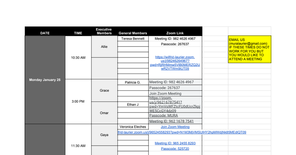 January Discussion Signup Sheet 