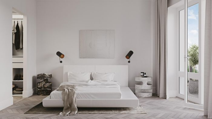 An example of clean lines in bedroom interiors