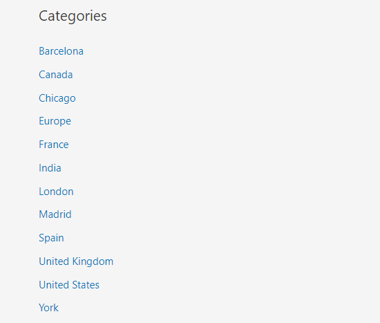 Uma lista simples de categorias
