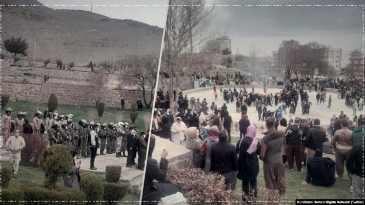 حضور گسترده نیروهای امنیتی در پارک کودک سنندج برای ممانعت از برگزاری مراسم نوروز - عکس از توئیتر شبکه حقوق بشر کردستان
