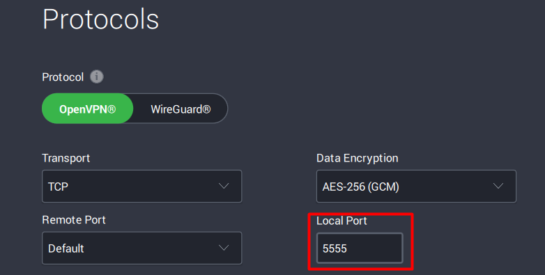 Local Port Settings in PIA App