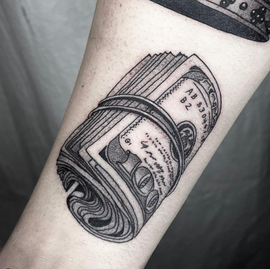 Dot-Work Money Tattoo Design