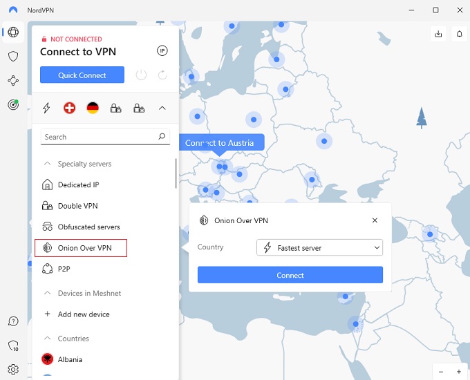 NordVPN Onion VPN servers