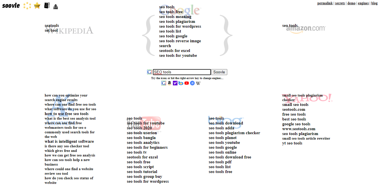 Soovle SEO keyword research tool