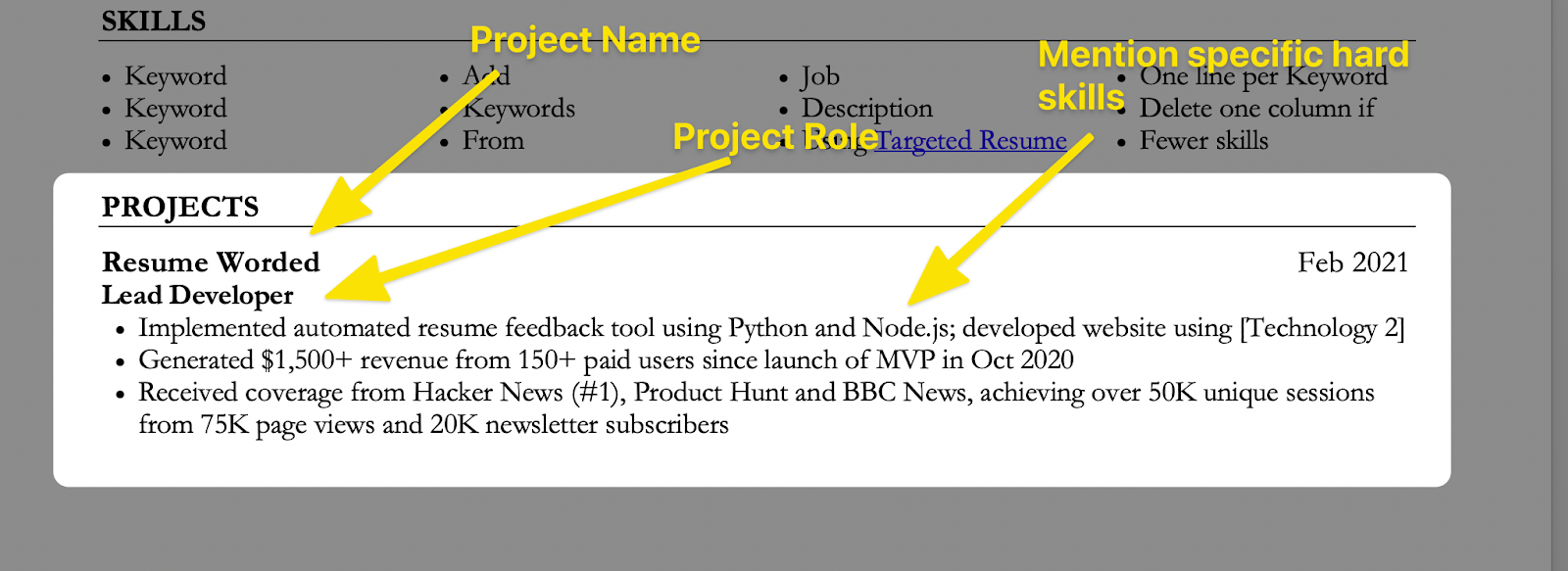 How to list a project in a dedicated project section on your resume