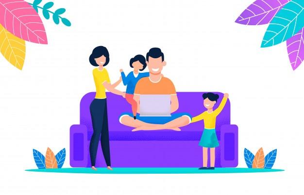 Dibujo de familia viendo la televisión | Vector Gratis