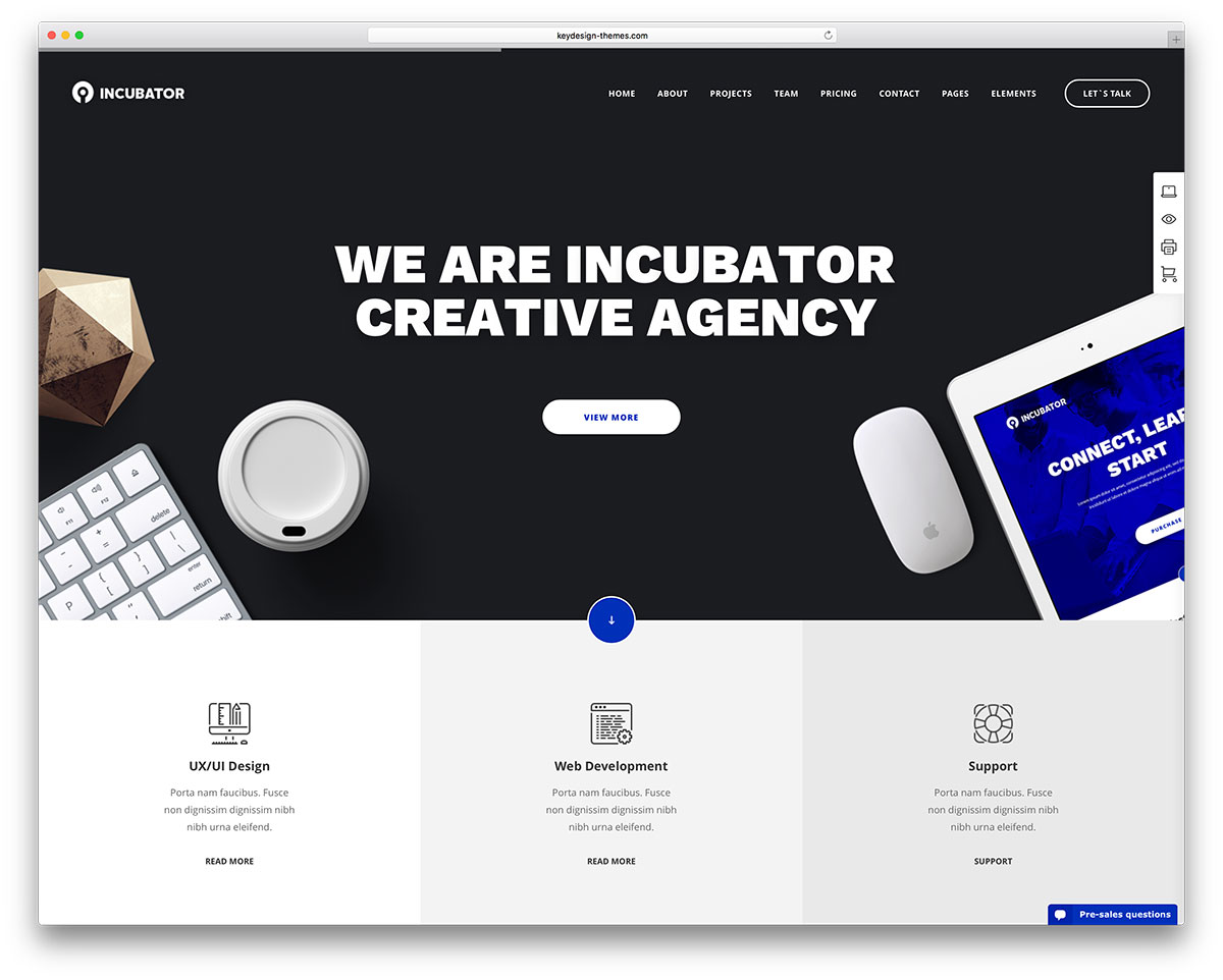 inkubátor-kreatívna-agentúra-minimálna-webová stránka-šablóna
