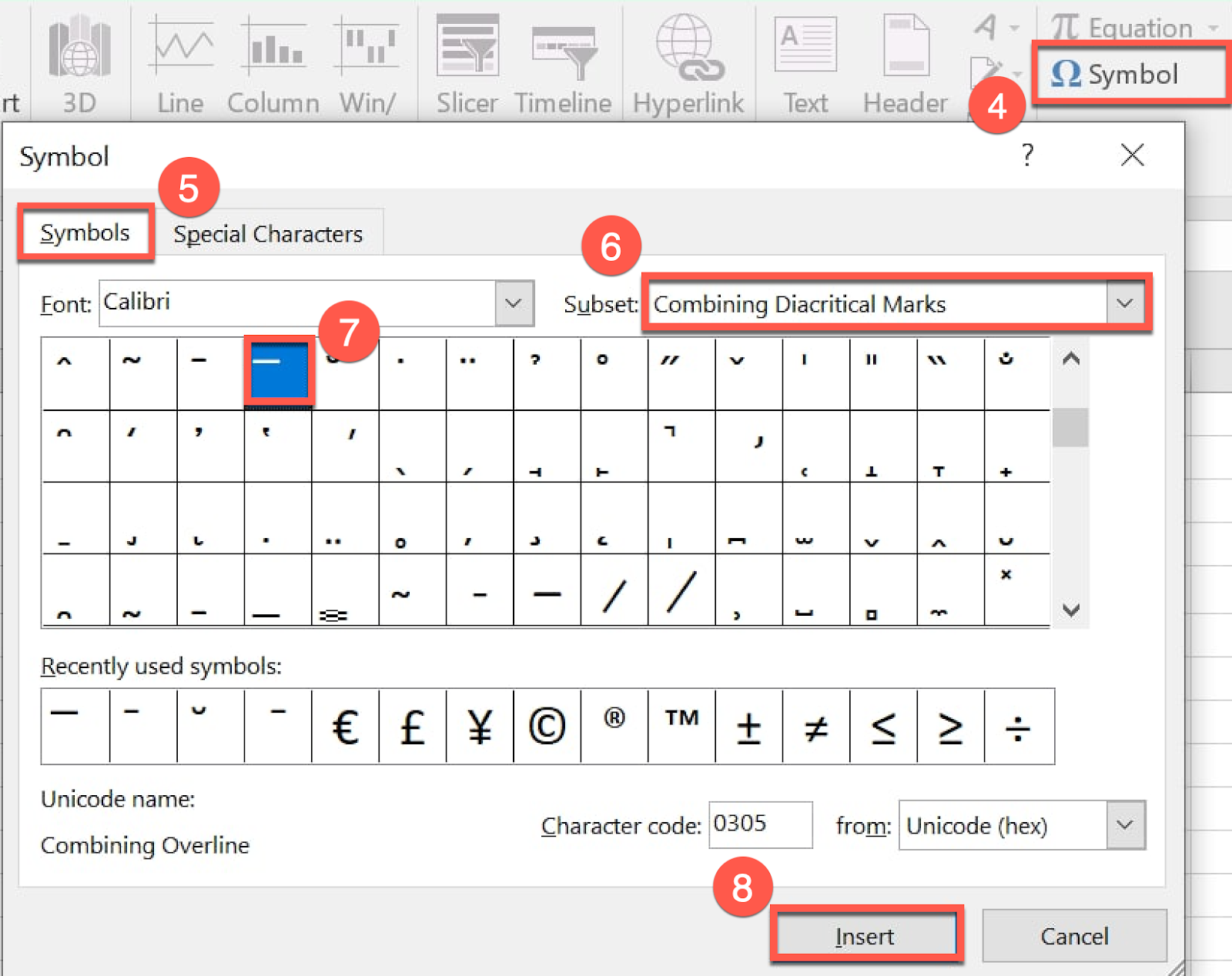 How To Type X bar Y bar P hat And Other Statistical Symbols In Excel