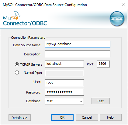 ODBC Data Source Configuration Filled In