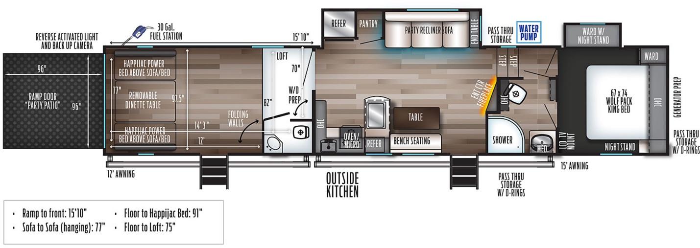 Floorplan for the Wolf Pack toy hauler by Forest River