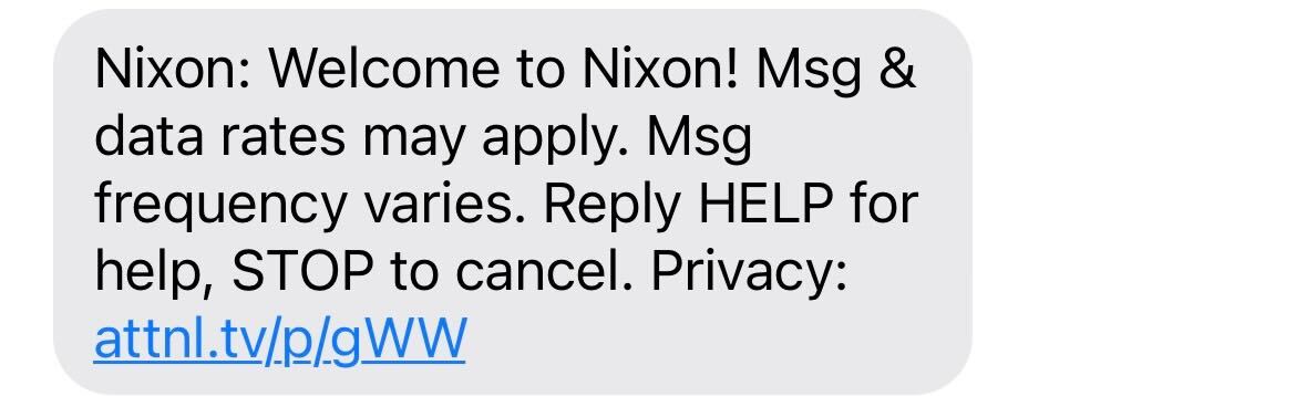 Example of Nixon using STOP and HELP as SMS keywords
