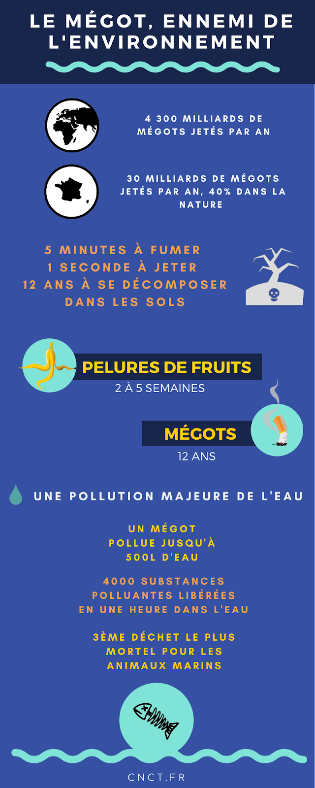 Pollution d'un mégot de cigarette infographie image