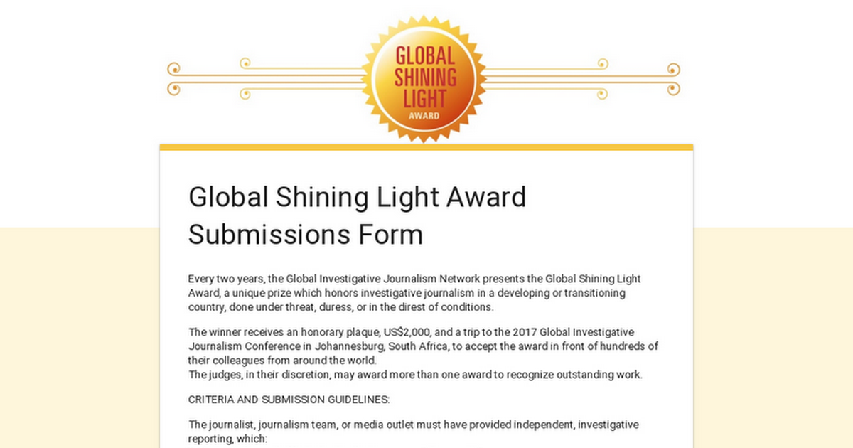 Global Shining Light Award Submissions Form